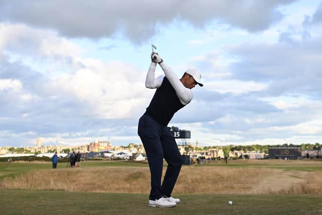 Tiger Woods in action during day one of the 150th Open at St Andrews Old Course. (Photo by Ross Parker / SNS Group)