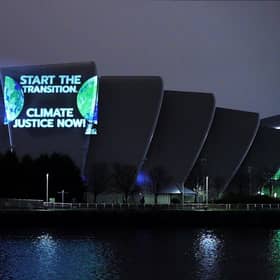 A projection onto Glasgow's Armadillo ahead of the Climate Ambition Summit: