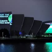A projection onto Glasgow's Armadillo ahead of the Climate Ambition Summit:
