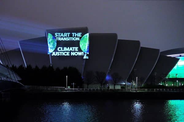 A projection onto Glasgow's Armadillo ahead of the Climate Ambition Summit: