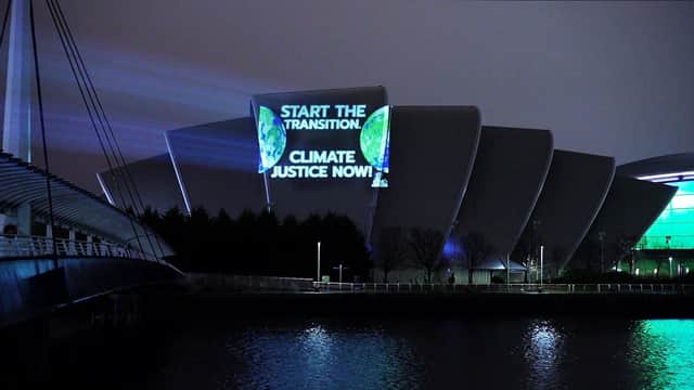 A projection onto Glasgow's Armadillo ahead of the Climate Ambition Summit: