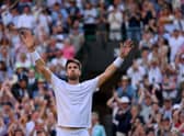 Cameron Norrie breathes hard after the titantic tussle with David Goffin, a victory which takes him into the Wimbledon semi-finals.