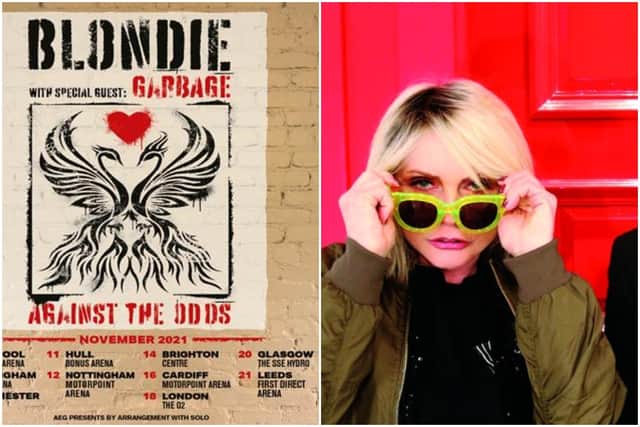 Blondie's 2021 tour poster and Debbie Harry pictured right picture: supplied