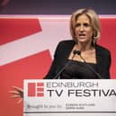 Journalist Emily Maitlis rehearsing ahead of delivering the 2022 MacTaggart Lecture in The Lennox at the EICC at the Edinburgh TV Festival. Maitlis has said a BBC board member is an “active agent of the Conservative party” who is shaping the broadcaster’s news output