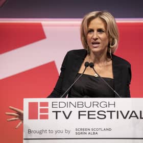Journalist Emily Maitlis rehearsing ahead of delivering the 2022 MacTaggart Lecture in The Lennox at the EICC at the Edinburgh TV Festival. Maitlis has said a BBC board member is an “active agent of the Conservative party” who is shaping the broadcaster’s news output