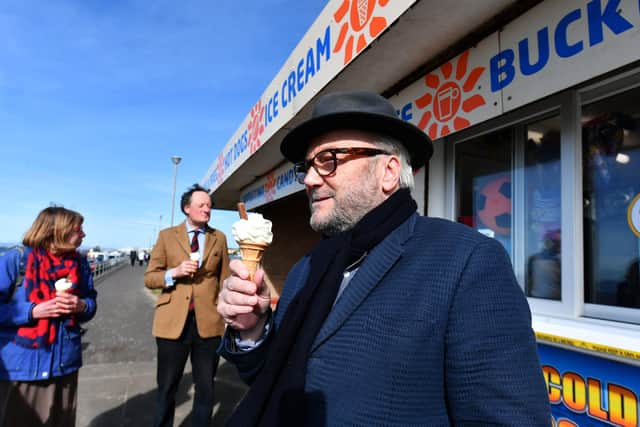 George Galloway delivers his first speech on the campaign trail in South Scotland. Picture: John Devlin