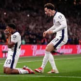 Myles Lewis-Skelly celebrates scoring England's first goal under Thomas Tuchel (Image:: Bradley Collyer/PA Wire)