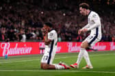 Myles Lewis-Skelly celebrates scoring England's first goal under Thomas Tuchel (Image:: Bradley Collyer/PA Wire)