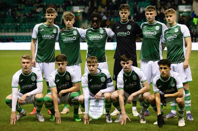 The Hibs Under-19s team pose for a photo ahead of facing Borussia Dortmund.