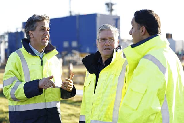 Prime Minister Sir Keir Starmer (centre), Scottish Labour leader Anas Sarwar (right) and Ed Miliband, Energy Security and Net Zero Secretary (left), are supporting more nuclear power