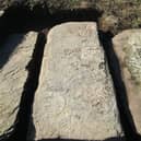 The newly discovered Class A Pictish stone which was found by Fiona Begg Wade as she searched a graveyard for family history.