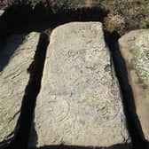The newly discovered Class A Pictish stone which was found by Fiona Begg Wade as she searched a graveyard for family history.