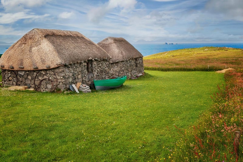 The Skye Museum of Island Life stands on a hillside near the tip of the Isle of Skye's Trotternish Peninsula. It is an award-winning museum of seven thatched cottages that have been preserved to show what old Highland villages looked like over a century ago.