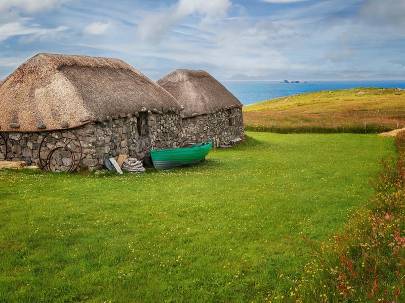 The Skye Museum of Island Life stands on a hillside near the tip of the Isle of Skye's Trotternish Peninsula. It is an award-winning museum of seven thatched cottages that have been preserved to show what old Highland villages looked like over a century ago.
