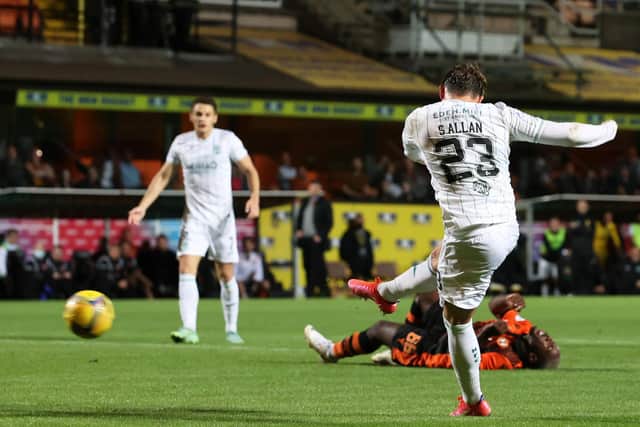 Scott Allan scored Hibs' second goal and was impressive during the first half against Dundee United.