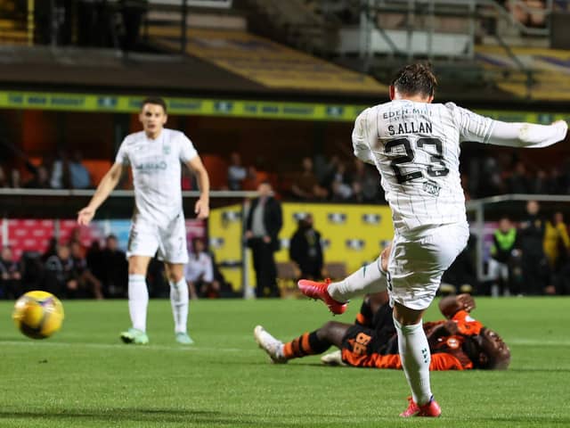 Scott Allan scored Hibs' second goal and was impressive during the first half against Dundee United.