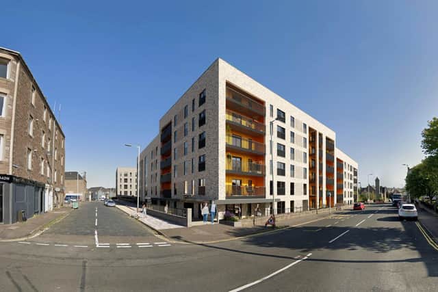 A CGI image of the future of the former brownfield site on Main Street that is set to include one, two, three, and four-bedroom apartments. Picture: contributed.