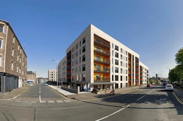 A CGI image of the future of the former brownfield site on Main Street that is set to include one, two, three, and four-bedroom apartments. Picture: contributed.