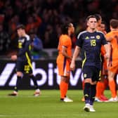 Scotland's Lawrence Shankland reacts after Netherlands' Tijjani Reijnders scores their side's first goal.