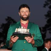 Jon Rahm of Spain poses with the Masters trophy during the Green Jacket Ceremony after winning the 2023 Masters. Picture: Christian Petersen/Getty Images.