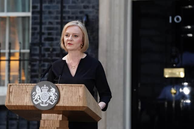 Prime Minister Liz Truss reads a statement outside 10 Downing Street, London, following the announcement of the death of Queen Elizabeth II. Picture date: Thursday September 8, 2022.