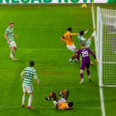 Diego Laxalt clears the ball off the line in the final minute, denying Motherwell and equaliser.