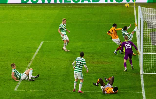 Diego Laxalt clears the ball off the line in the final minute, denying Motherwell and equaliser.