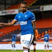 Rangers striker Alfredo Morelos cuts a frustrated figure during the match at Tannadice. Picture: SNS
