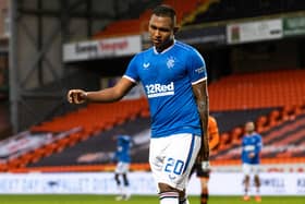 Rangers striker Alfredo Morelos cuts a frustrated figure during the match at Tannadice. Picture: SNS