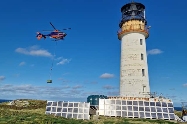 A helicopter from Pharos landing at Sule Skerry lighthouse. Picture: Northern Lighthouse Board