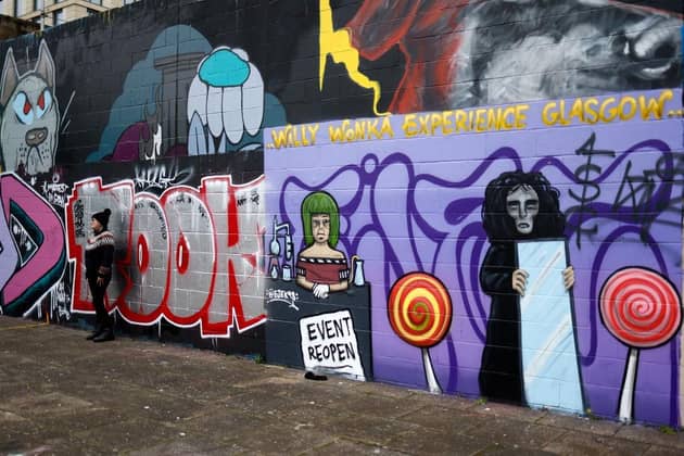 A Willy Wonka inspired mural appeared in Glasgow last month, based on the House of Illuminati failed event.