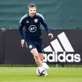 Callum McGregor in training with Scotland at the Oriam in Edinburgh on Sunday as the squad prepare for Wednesday's World Cup play-off semi-final against Ukraine at Hampden. (Photo by Paul Devlin / SNS Group)