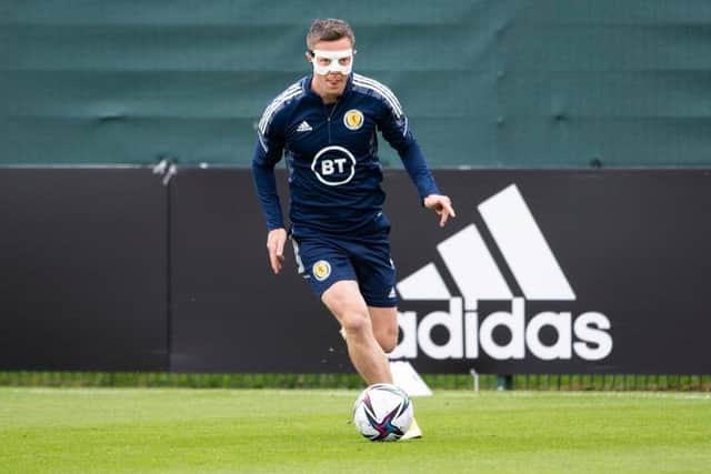Callum McGregor in training with Scotland at the Oriam in Edinburgh on Sunday as the squad prepare for Wednesday's World Cup play-off semi-final against Ukraine at Hampden. (Photo by Paul Devlin / SNS Group)