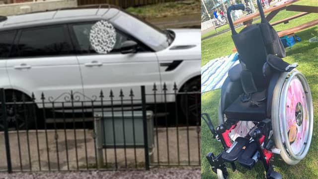 The white Range Rover Sport, with the child's wheelchair and splints in it, was stolen in Kilmarnock between 6.30pm on Tuesday May 4 and 8.25am on Wednesday May 5 (Photo: Police Scotland).
