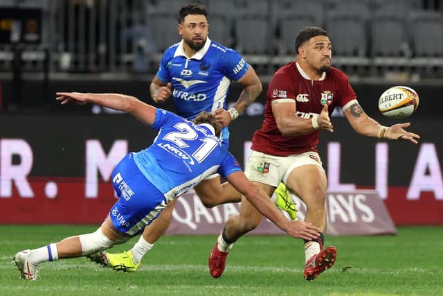 Sione Tuipulotu has shrugged off jibes by the announcer at Optus Stadium.  (Photo by David Rogers/Getty Images)