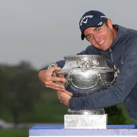 Nicolas Colsaerts of Belgium celebrates after winning the 2019 Amundi Open de France at Golf National. Picture: Ross Kinnaird/Getty Images.
