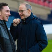 New Ayr United manager Scott Brown speaks to former Celtic boss Martin O'Neill at Hampden.