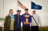 Cameron Adam celebrates his sensational performance in the Scottish Amateur Championship at Royal Dornoch with mum Lyndsay, left, and dad Steve, right, as well as his uncle and caddie for the week, Keith Sturton. Picture: Scottish Golf