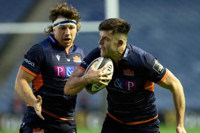 Hamish Watson, left, has been impressed by Blair Kinghorn's form for Edinburgh at stand-off. (Photo by Craig Williamson / SNS Group)