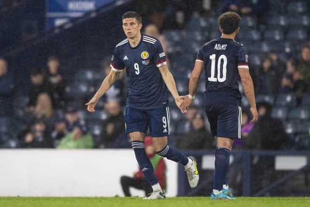 Ross Stewart comes on for Adams to make his debut in the 2-0 victory over Armenia.