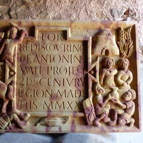 The  newly carved distance stone which will be placed close to the Antonine Wall to tell the story of the local Iron Age population who lived alongside the occupying Roman force. PIC: Rediscovering the Antonine Wall.