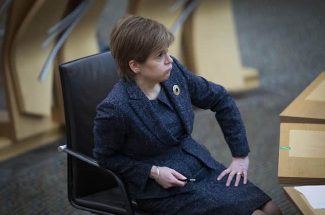 First Minister Nicola Sturgeon during a session of First Minster's Questions in the debating chamber of the Scottish Parliament earlier this year.  (Photo byJane Barlow-Pool/Getty Images)