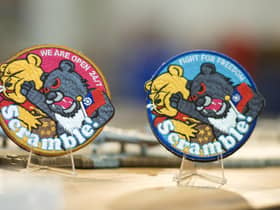 Badges depicting a Formosan black bear holding a Taiwanese flag punching Winnie-the-Pooh are being worn by some of Taiwan's air force pilots as a defiant message to Chinese leader Xi Jinping (Picture: Sam Yeh/AFP via Getty Images)
