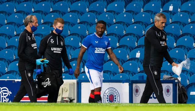 Rangers' Jermain Defoe leaves the pitch with an injury during the win over Motherwell.
