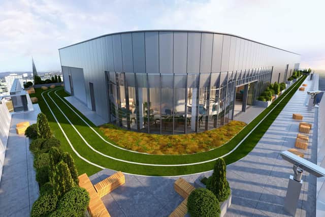 The vast new office building at 177 Bothwell Street in Glasgow will feature a rooftop terrace and running track, as seen on the top of several US skyscrapers.