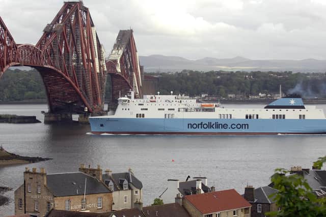 The original Rosyth to Zeebrugge ferry departs on its first anniversary in 2009.