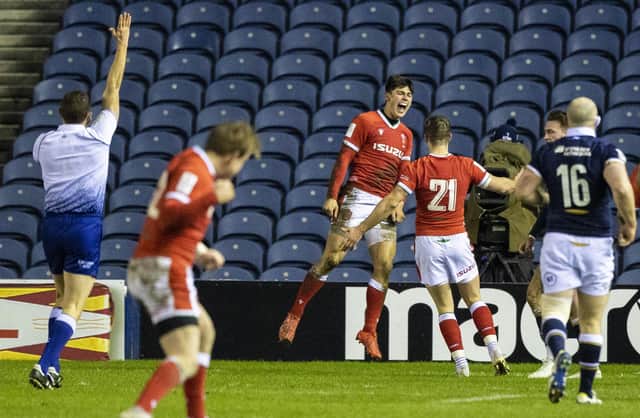 This Louis Rees-Zammit try for Wales ultimately denied Scotland the title in 2021.