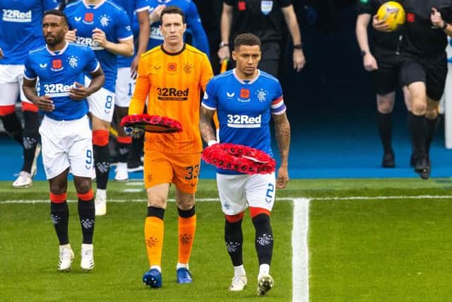 Rangers Captain James Tavernier with a poppy wreath on Remembrance Sunday  (Photo by Alan Harvey / SNS Group)