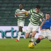 Mathew Anderson battles with Cole McKinnon during a Scottish Lowland League match between Celtic B and Rangers B.