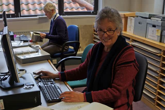 Dr Anna Ritchie recently at work in the archives of Historic Environment Scotland. PIC : Contributed.